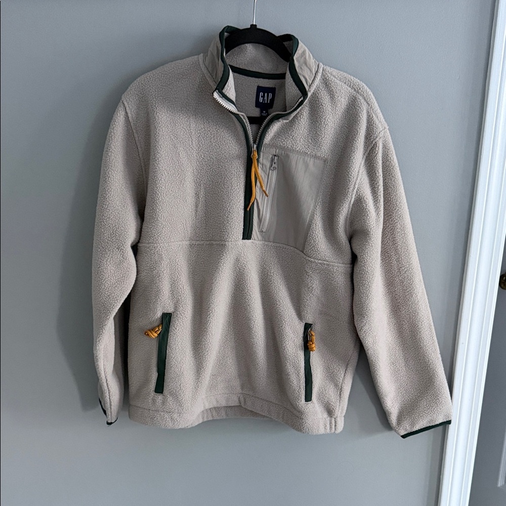 GAP Men's‎ Cream Zip-Up Sweater with Green Trim